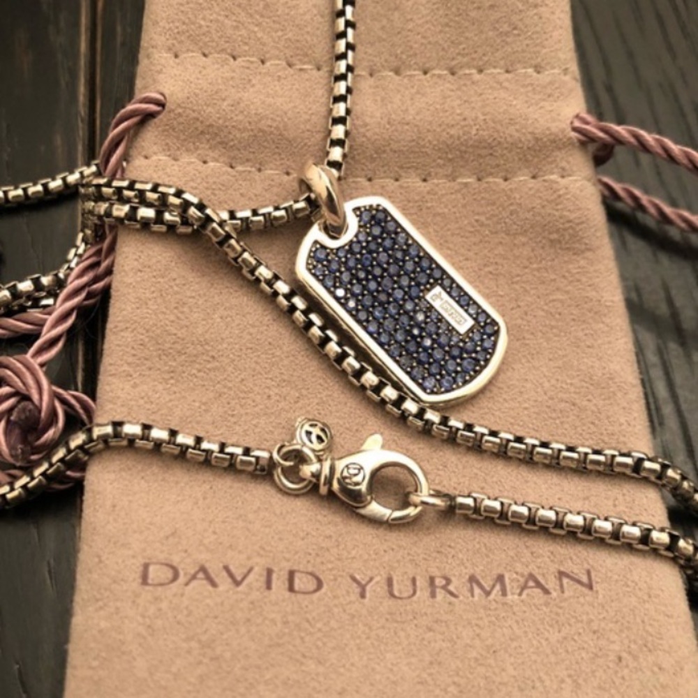 David Yurman 26" Necklace w pave Blue Sapphire Tag